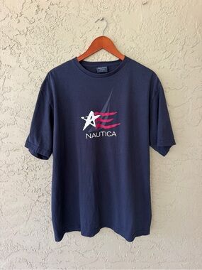 Nautica Navy Logo Graphic T-Shirt Large Made in Canada